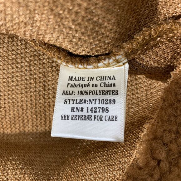 Camel Teddy Hoodie Two Pocket Sweater Womens Size Large Sherpa Jacket - Picture 6 of 7